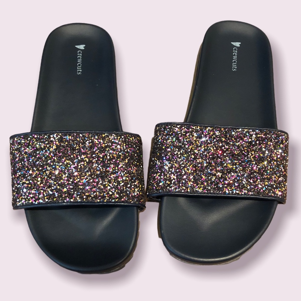 ⭐️ Girls J. Crew Crewcuts navy blue slides glitter strap size 3